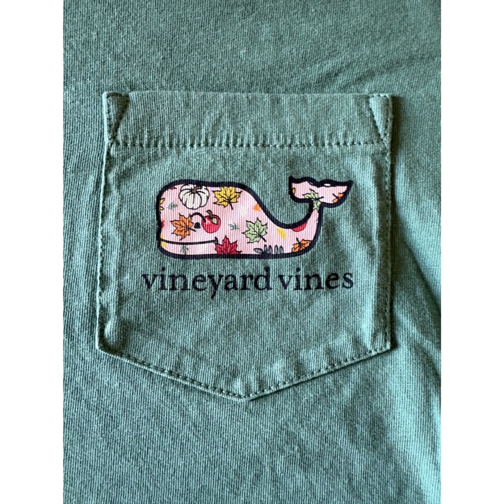 Vineyard Vines Pocket T-Shirt Womens XS Teal Fall Pumpkin Preppy Autumn Cottage - Picture 4 of 6